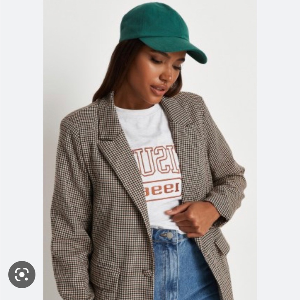 Brown and Black Houndstooth Oversized Blazer